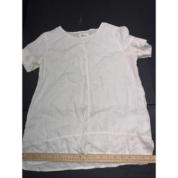 Andrea Jovine Quiet Luxury Minimalist Basic Organic 100% Linen White Blouse Top - Picture 7 of 15